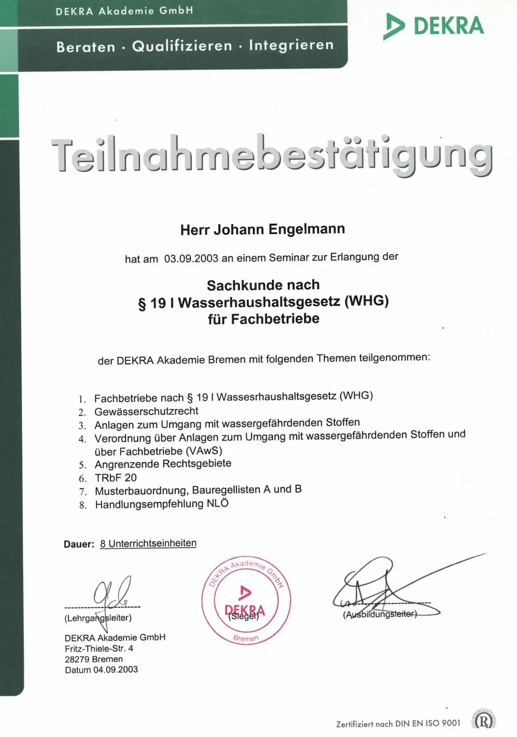 WHG §19 von Engelmann Services GmbH